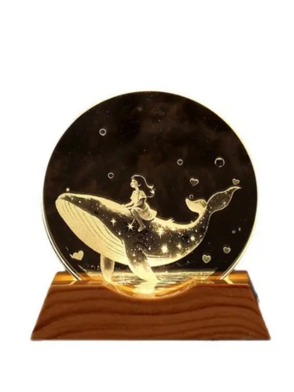 LED Whale Night Light Art Panel with Girl Design - Gold Accent
